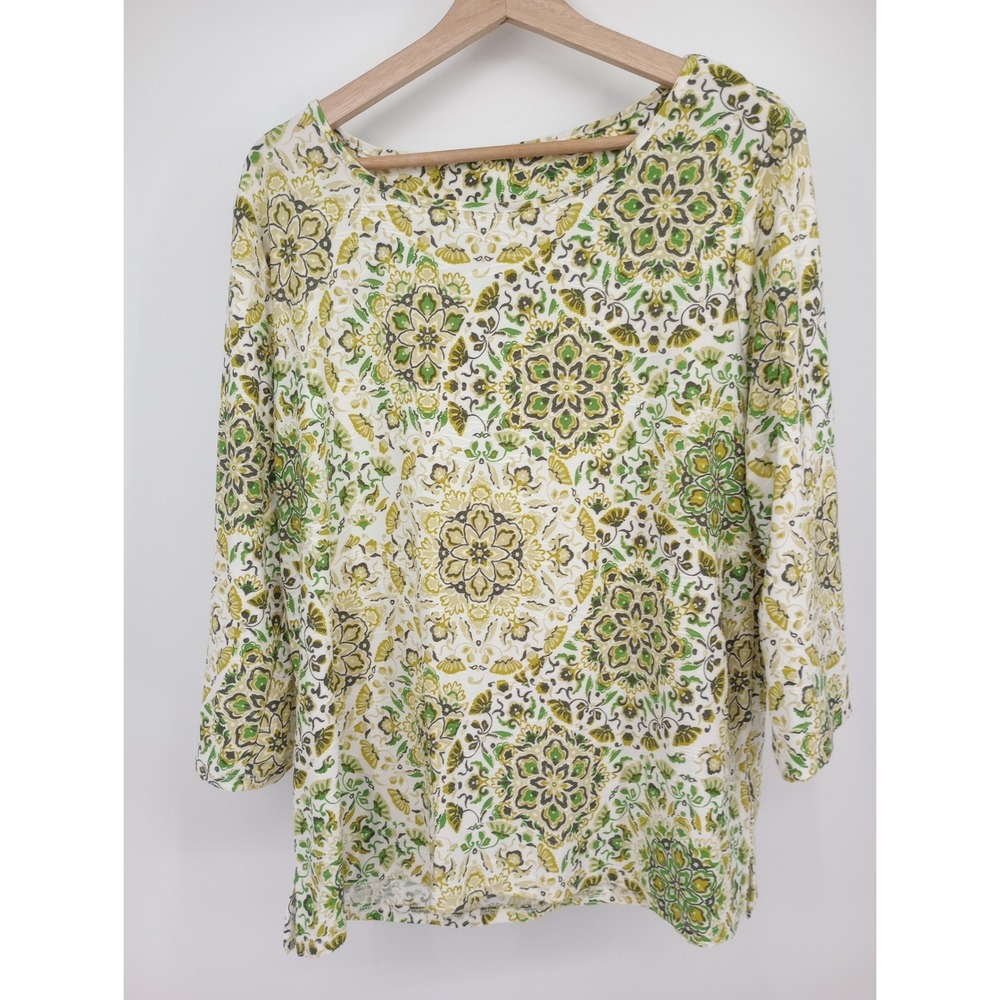 Womens Unbranded Blouse XL Green Mandala Print 3/4 Sleeve Scoop Neck Casual